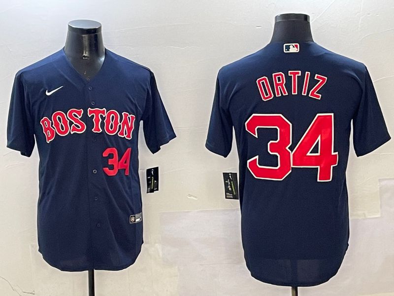Men Boston Red Sox 34 Ortiz Blue Game 2025 Nike MLB Jersey style 3